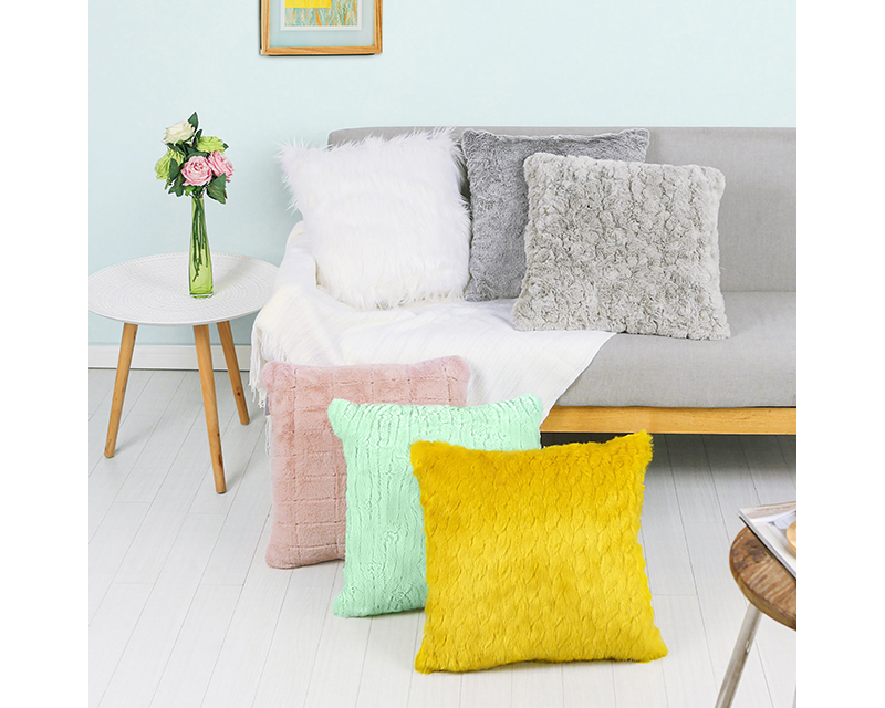 SEDONA HOUSE Rabbit Fur Carved Pillow, 18" x 18", Yellow