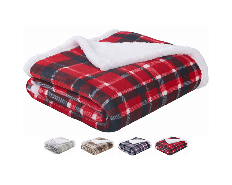 SEDONA HOUSE Sherpa to Flannel Throw Blanket Red Plaid Twin Size 60"x80"