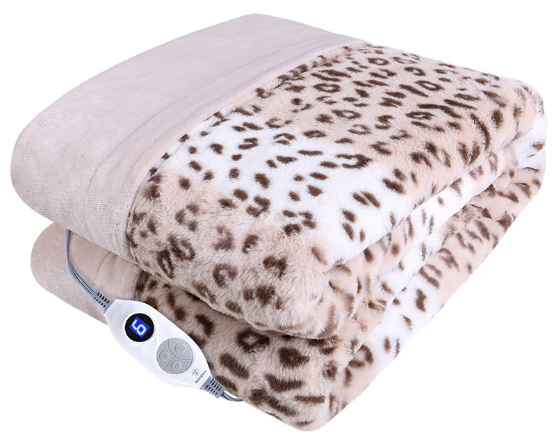 Westinghouse Heated Faux Fur Blanket Throw White Leopard 50x60"